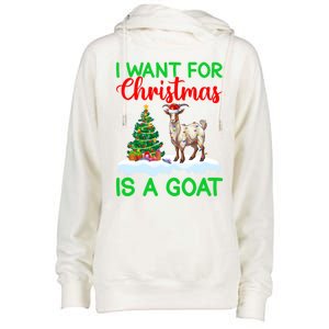 Goat Xmas Tree Lighting I Want For Christmas Is A Goat Gift Womens Funnel Neck Pullover Hood