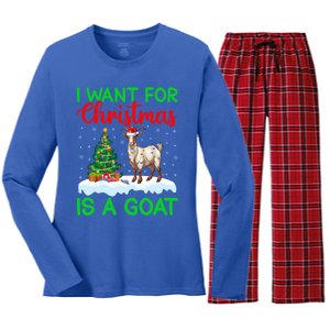 Goat Xmas Tree Lighting I Want For Christmas Is A Goat Gift Women's Long Sleeve Flannel Pajama Set 