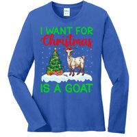 Goat Xmas Tree Lighting I Want For Christmas Is A Goat Gift Ladies Long Sleeve Shirt