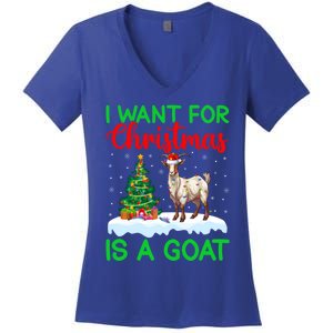 Goat Xmas Tree Lighting I Want For Christmas Is A Goat Gift Women's V-Neck T-Shirt