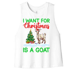 Goat Xmas Tree Lighting I Want For Christmas Is A Goat Gift Women's Racerback Cropped Tank