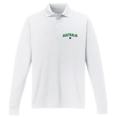 Green Yellow Australia Down Under Team Australia Flag Performance Long Sleeve Polo