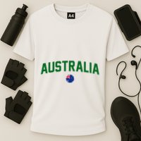 Green Yellow Australia Down Under Team Australia Flag Cooling Performance Crew T-Shirt