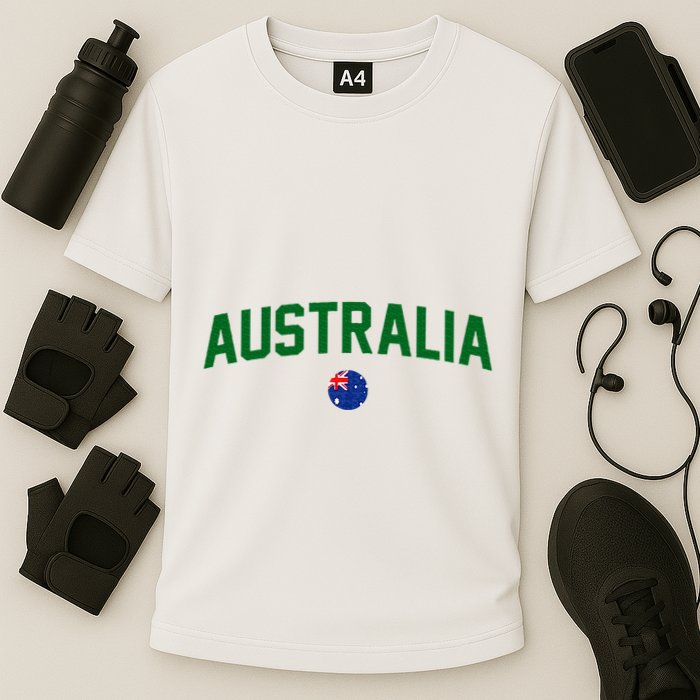 Green Yellow Australia Down Under Team Australia Flag Cooling Performance Crew T-Shirt