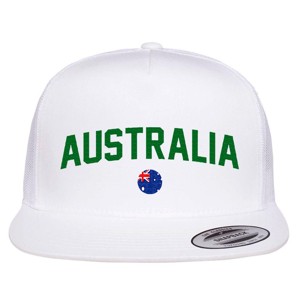 Green Yellow Australia Down Under Team Australia Flag Flat Bill Trucker Hat