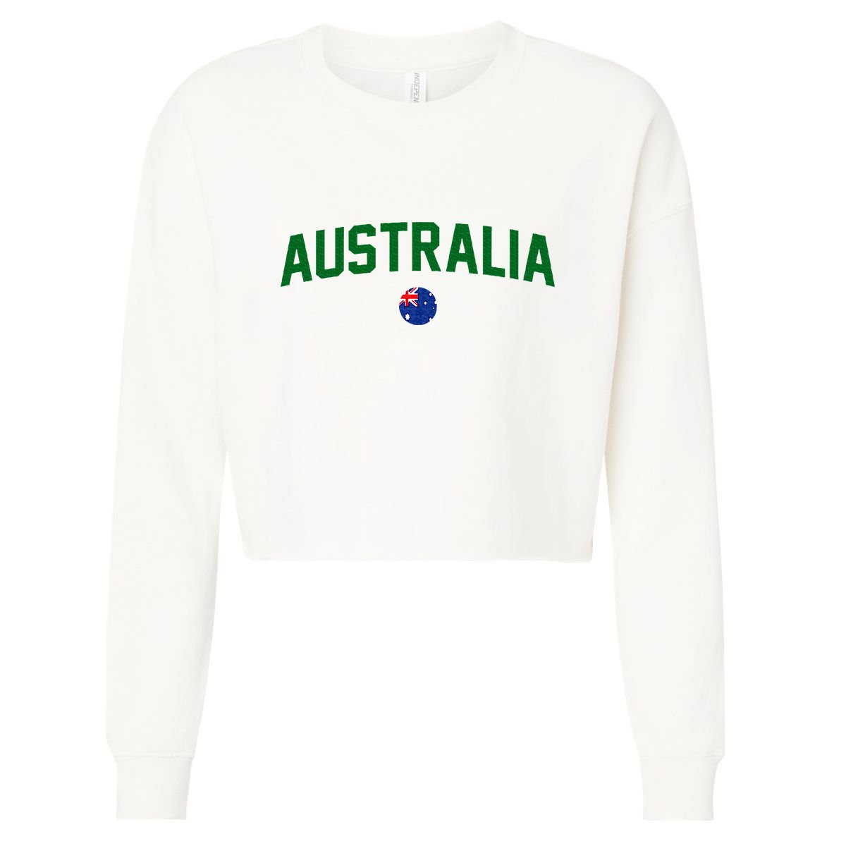 Green Yellow Australia Down Under Team Australia Flag Cropped Pullover Crew