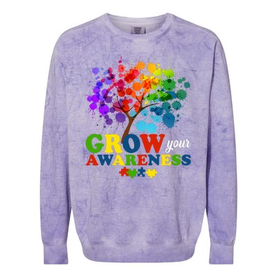 Grow Your Awareness Autism Tree Colorblast Crewneck Sweatshirt