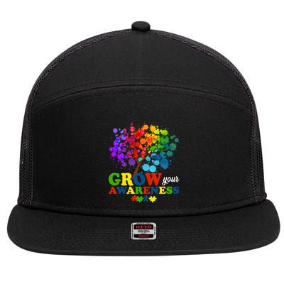 Grow Your Awareness Autism Tree 7 Panel Mesh Trucker Snapback Hat