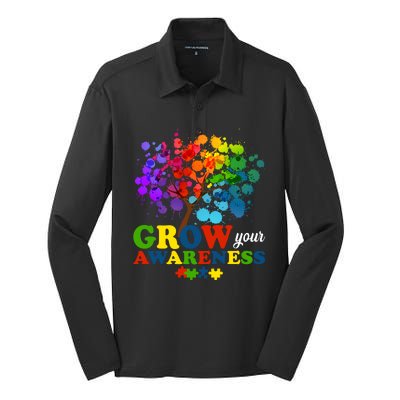 Grow Your Awareness Autism Tree Silk Touch Performance Long Sleeve Polo