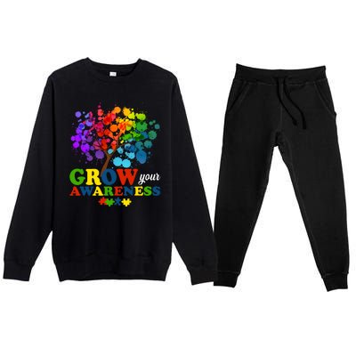 Grow Your Awareness Autism Tree Premium Crewneck Sweatsuit Set