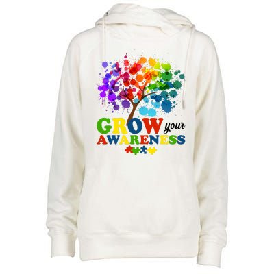 Grow Your Awareness Autism Tree Womens Funnel Neck Pullover Hood