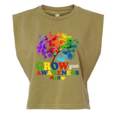 Grow Your Awareness Autism Tree Garment-Dyed Women's Muscle Tee