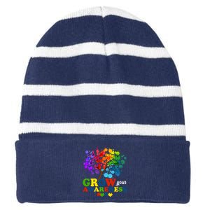 Grow Your Awareness Autism Tree Striped Beanie with Solid Band