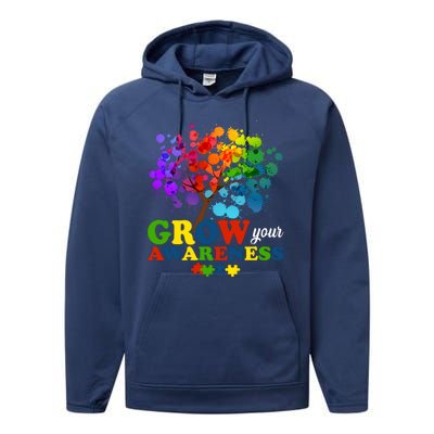 Grow Your Awareness Autism Tree Performance Fleece Hoodie