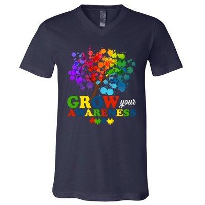 Grow Your Awareness Autism Tree V-Neck T-Shirt