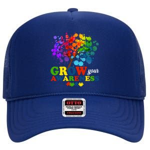 Grow Your Awareness Autism Tree High Crown Mesh Back Trucker Hat