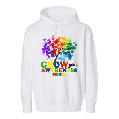 Grow Your Awareness Autism Tree Garment-Dyed Fleece Hoodie