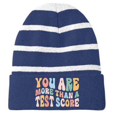 Groovy You Are More Than A Test Score Teacher Te Day Striped Beanie with Solid Band