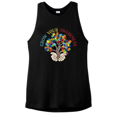 Grow Your Awareness Autism Puzzle Tree Meaningful Gift Ladies PosiCharge Tri-Blend Wicking Tank