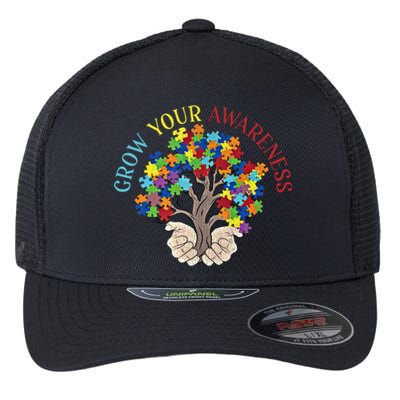 Grow Your Awareness Autism Puzzle Tree Meaningful Gift Flexfit Unipanel Trucker Cap