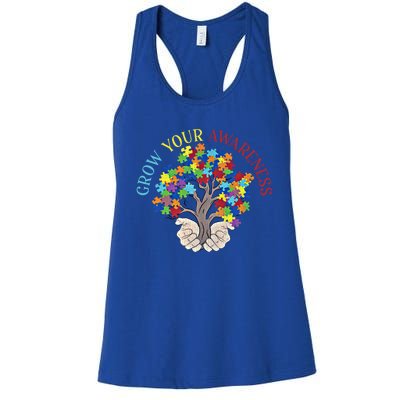 Grow Your Awareness Autism Puzzle Tree Meaningful Gift Women's Racerback Tank