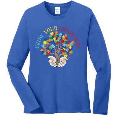 Grow Your Awareness Autism Puzzle Tree Meaningful Gift Ladies Long Sleeve Shirt