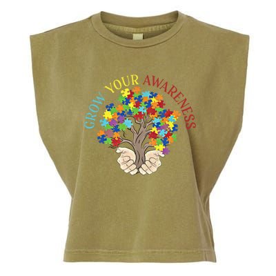 Grow Your Awareness Autism Puzzle Tree Meaningful Gift Garment-Dyed Women's Muscle Tee