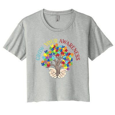 Grow Your Awareness Autism Puzzle Tree Meaningful Gift Women's Crop Top Tee