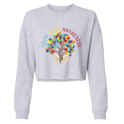 Grow Your Awareness Autism Puzzle Tree Meaningful Gift Cropped Pullover Crew