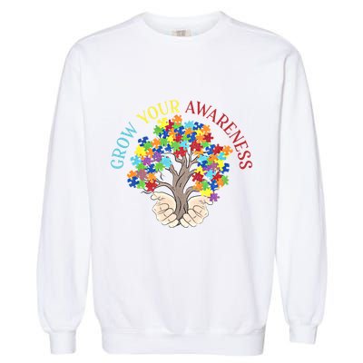 Grow Your Awareness Autism Puzzle Tree Meaningful Gift Garment-Dyed Sweatshirt