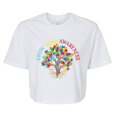 Grow Your Awareness Autism Puzzle Tree Meaningful Gift Bella+Canvas Jersey Crop Tee