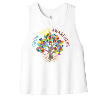 Grow Your Awareness Autism Puzzle Tree Meaningful Gift Women's Racerback Cropped Tank