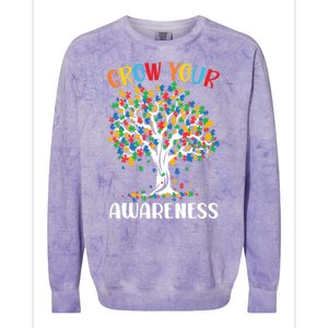 Grow Your Awareness Autism Tree Puzzle Gift Colorblast Crewneck Sweatshirt