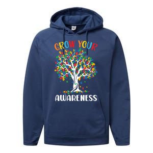 Grow Your Awareness Autism Tree Puzzle Gift Performance Fleece Hoodie