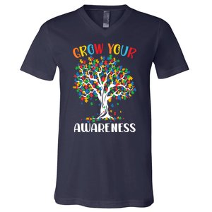 Grow Your Awareness Autism Tree Puzzle Gift V-Neck T-Shirt