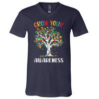 Grow Your Awareness Autism Tree Puzzle Gift V-Neck T-Shirt