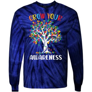 Grow Your Awareness Autism Tree Puzzle Gift Tie-Dye Long Sleeve Shirt