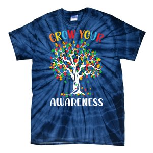 Grow Your Awareness Autism Tree Puzzle Gift Tie-Dye T-Shirt