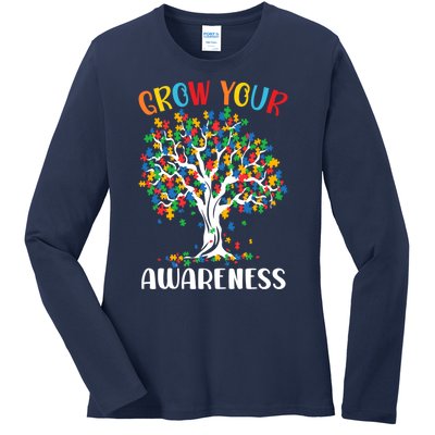 Grow Your Awareness Autism Tree Puzzle Gift Ladies Long Sleeve Shirt