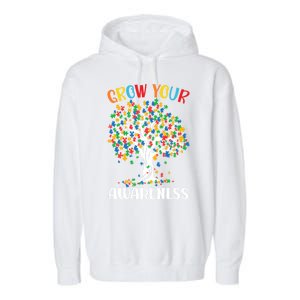 Grow Your Awareness Autism Tree Puzzle Gift Garment-Dyed Fleece Hoodie