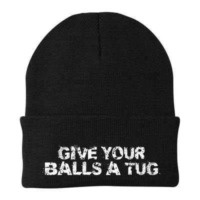 Give Your Balls A Tug Funny Hockey Trash Talk Gag Gift Beanie