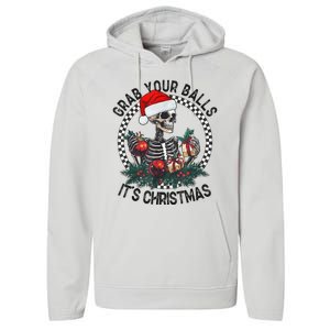 Grab Your Balls ItS Christmas Skeleton Santa Performance Fleece Hoodie