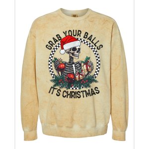 Grab Your Balls ItS Christmas Skeleton Santa Colorblast Crewneck Sweatshirt