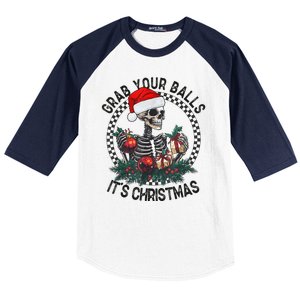 Grab Your Balls ItS Christmas Skeleton Santa Baseball Sleeve Shirt