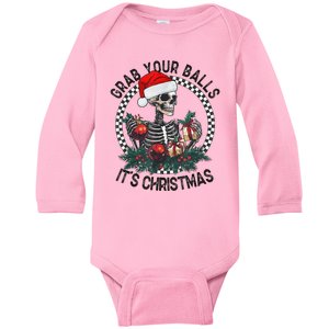 Grab Your Balls ItS Christmas Skeleton Santa Baby Long Sleeve Bodysuit