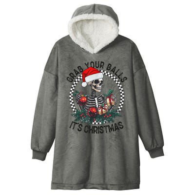 Grab Your Balls ItS Christmas Skeleton Santa Hooded Wearable Blanket