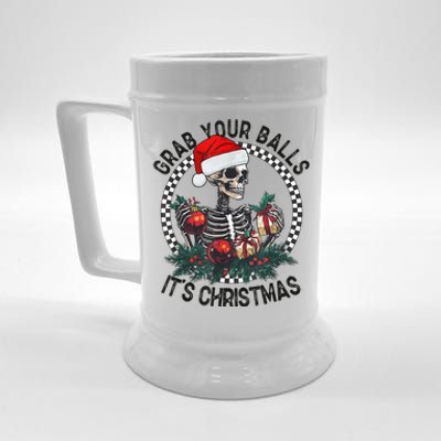 Grab Your Balls ItS Christmas Skeleton Santa Beer Stein