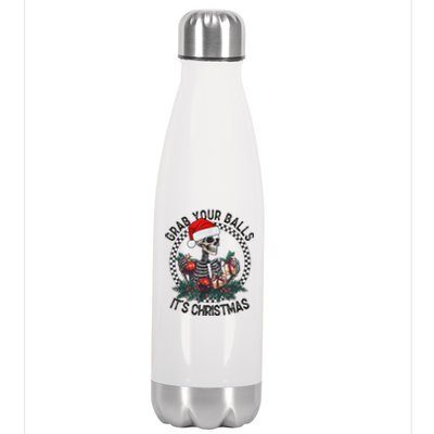 Grab Your Balls ItS Christmas Skeleton Santa Stainless Steel Insulated Water Bottle