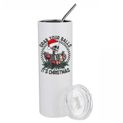 Grab Your Balls ItS Christmas Skeleton Santa Stainless Steel Tumbler