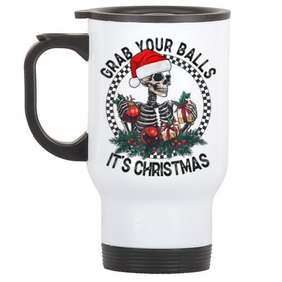 Grab Your Balls ItS Christmas Skeleton Santa Stainless Steel Travel Mug